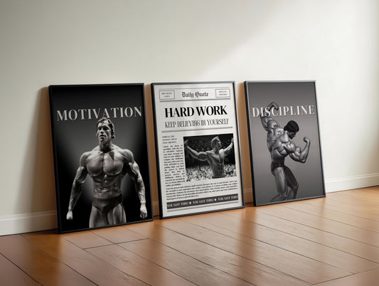 Set de Cadres Affiches Arnold Scwarzenegger - Motivation Musculation & Discipline - Déco Murale Salle de Sport